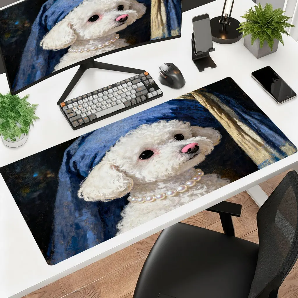 Brand Pearl Dog Mouse Pad Iron Art Core Large Mat Ultra-HD Printing Office Laptop Gaming Desk Mat Non-Slip Rubber Backing Thick