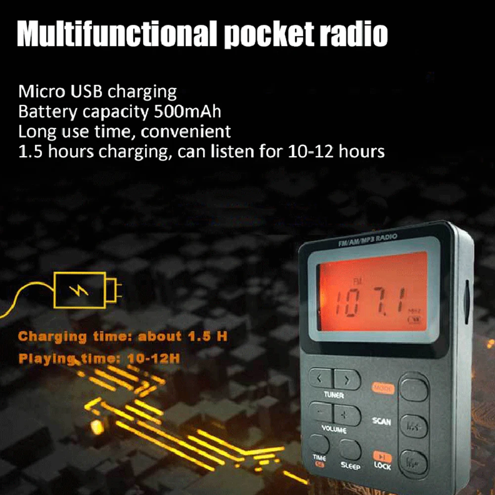 

Multifunctional MP3 Music Player 2.1 Inch LED Display 2 Band Portable Radio Micro USB Charging 3.5mm Jack for Sports Outdoor