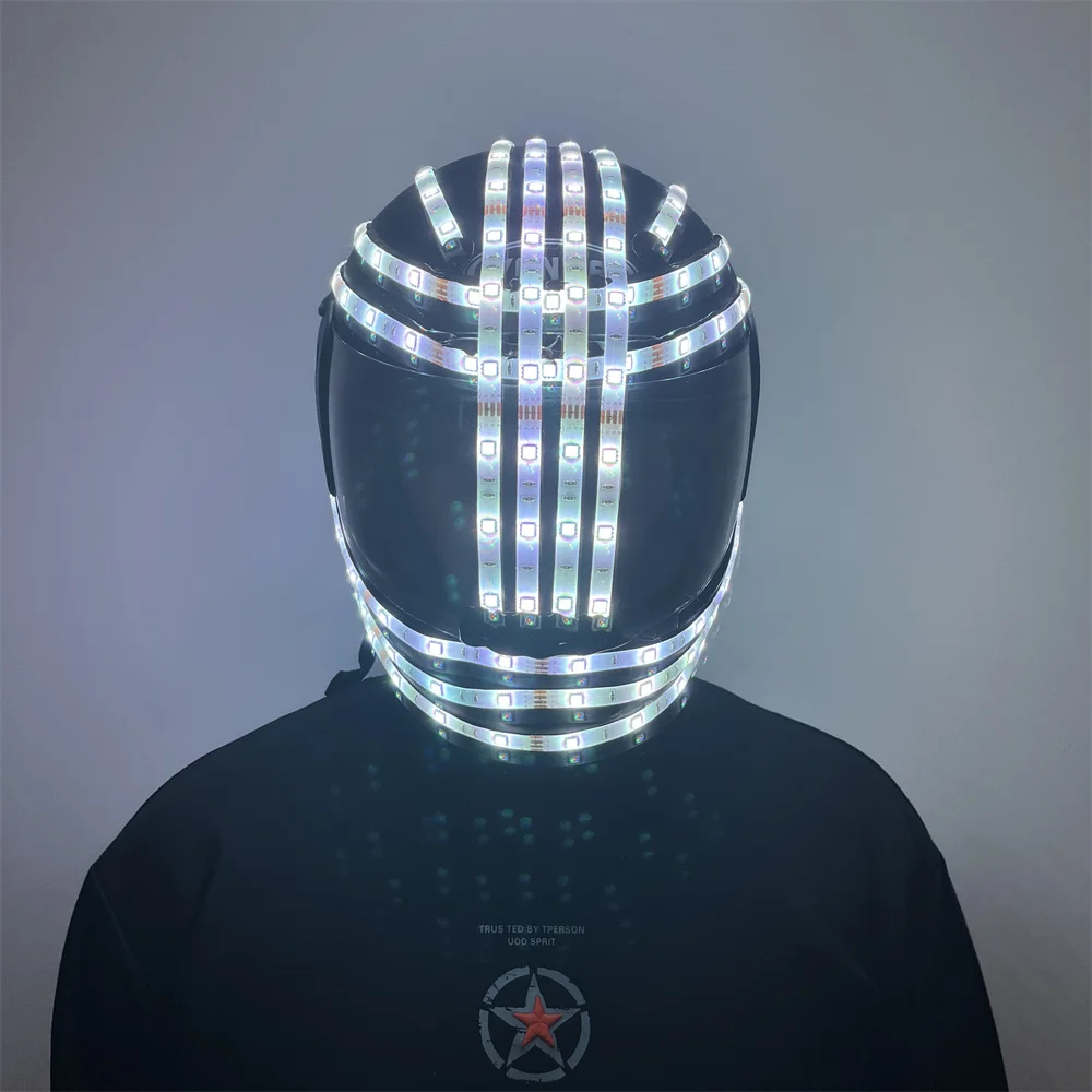 フルカラーのオートバイ用ヘルメット,安全帽子,点滅ヘルメット,ステージ,ダンスパフォーマンス,コスチューム用の照明