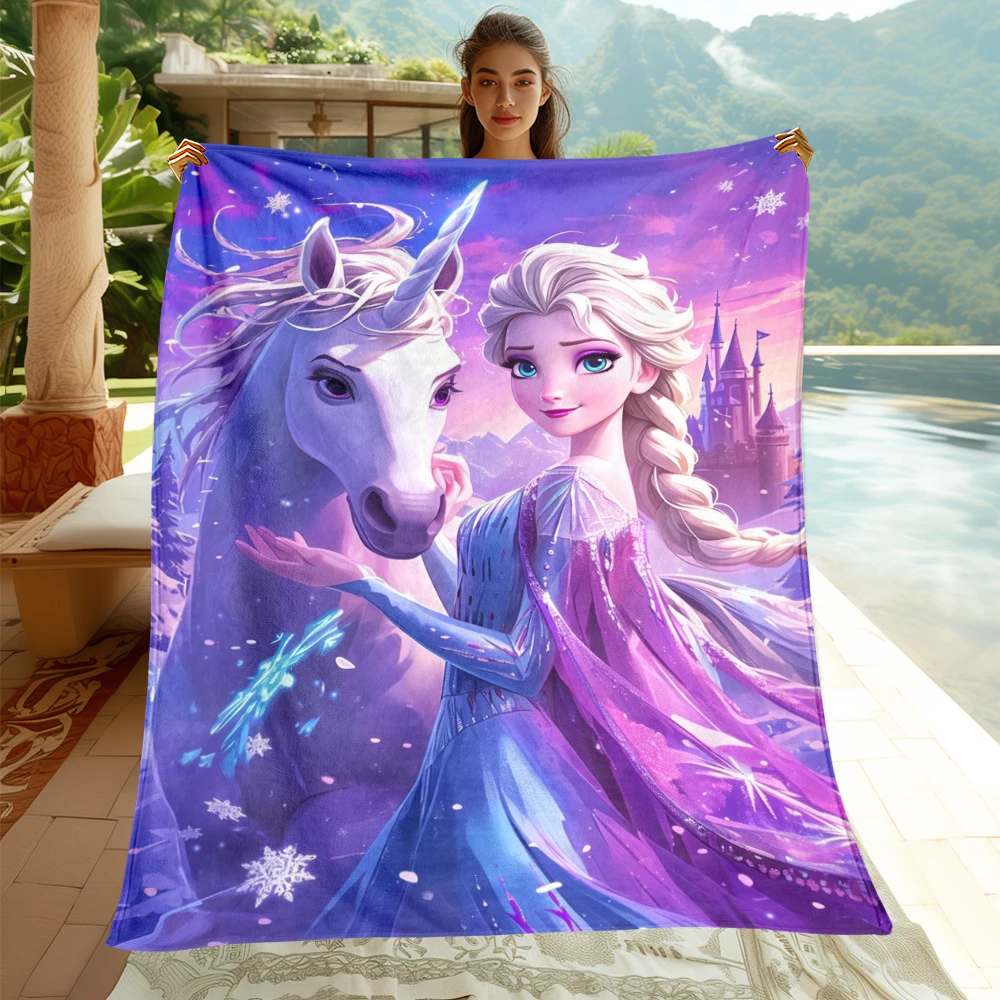 

MINISO Elsa Princess Cartoon Print Blanket.Warm and Comfortable Flannel,Bedroom Sofa,Bed,Chair,Picnics,Trip, Camp,Blankets