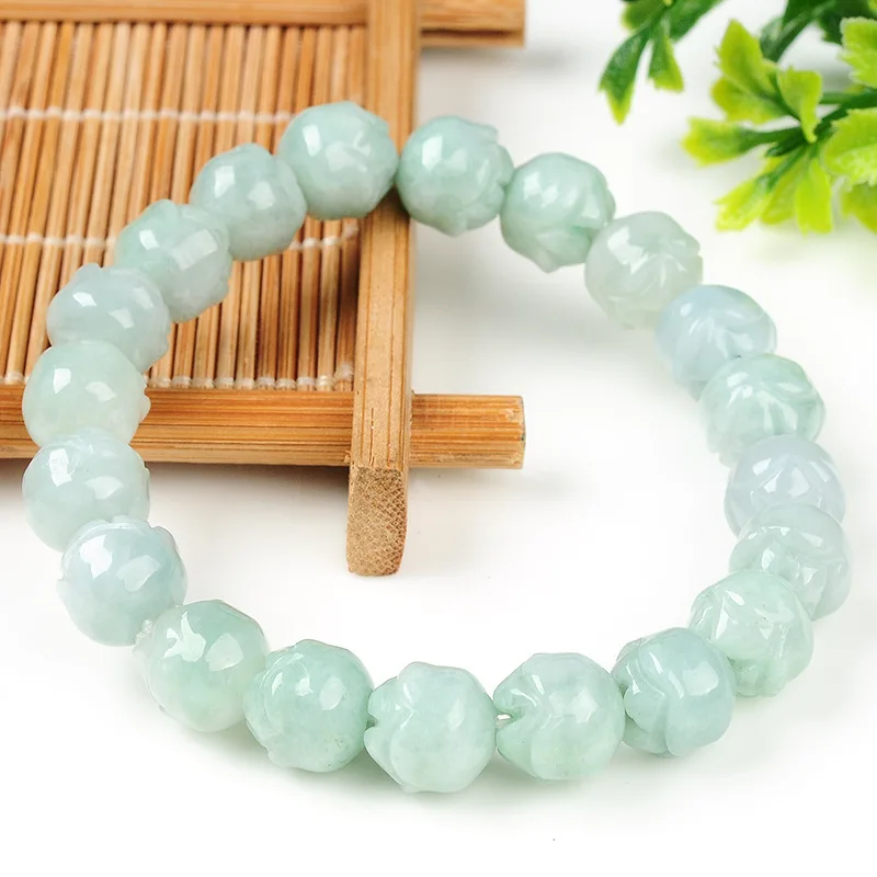Jadeite bud bracelet, ethnic carved beads, unisex style