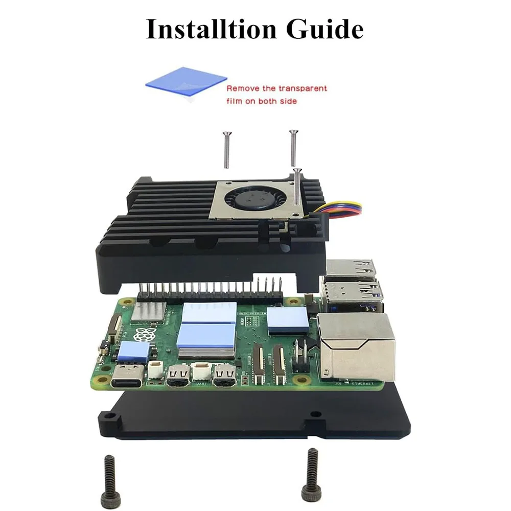 حافظة مدرعة من سبائك الألومنيوم Raspberry Pi 5، حافظة مع مجموعة مروحة + رأس GPIO لـ Raspberry Pi 5 4GB/8GB (مع مروحة تبريد) #5