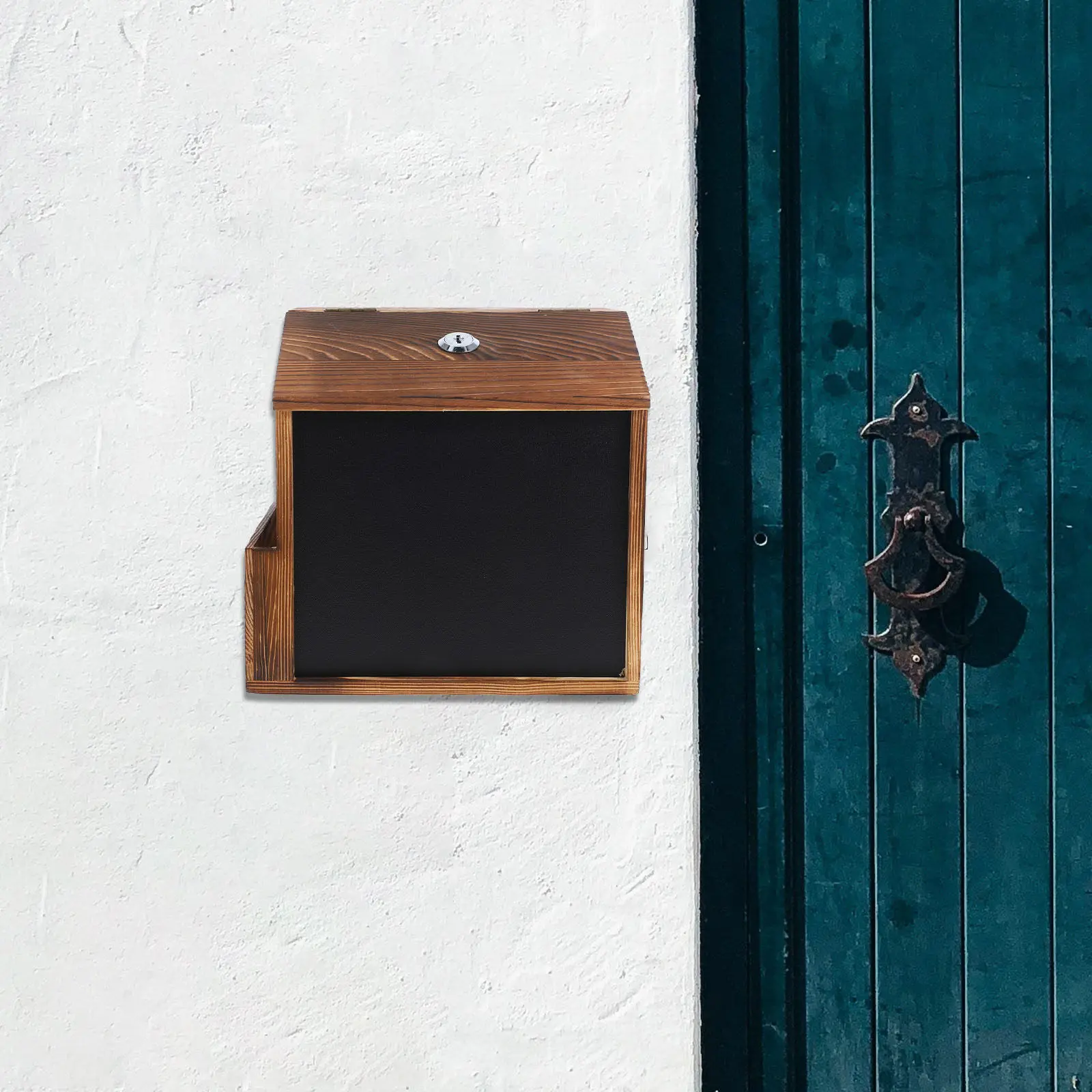 Vintage Wood Wall Mounted Suggestion Box Lockable Donation Collection Ballot Box Chalkboard for Office School Home