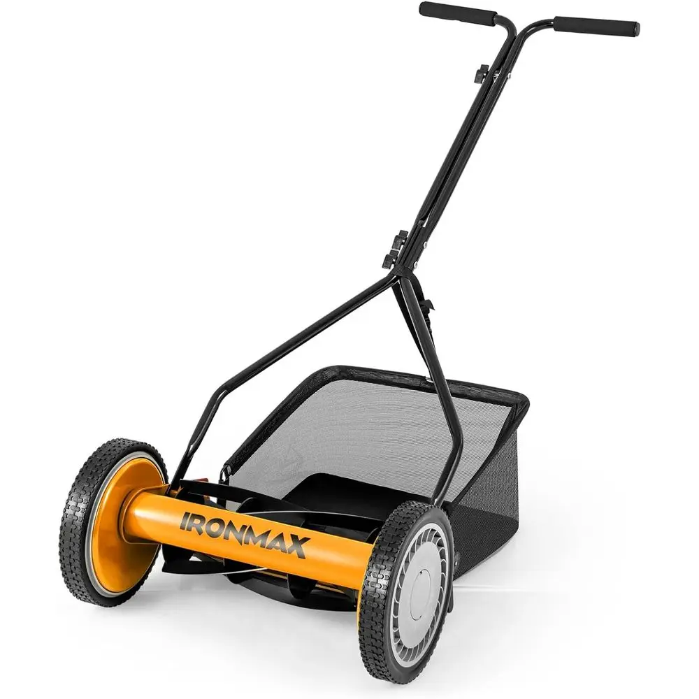 

Manual Lawn Mower, 14 Inch 5-Blade Walk-Behind CordlGrass Cutter with 7 Gallon Removable Grass Collect Bag, Adjustable Cutting H