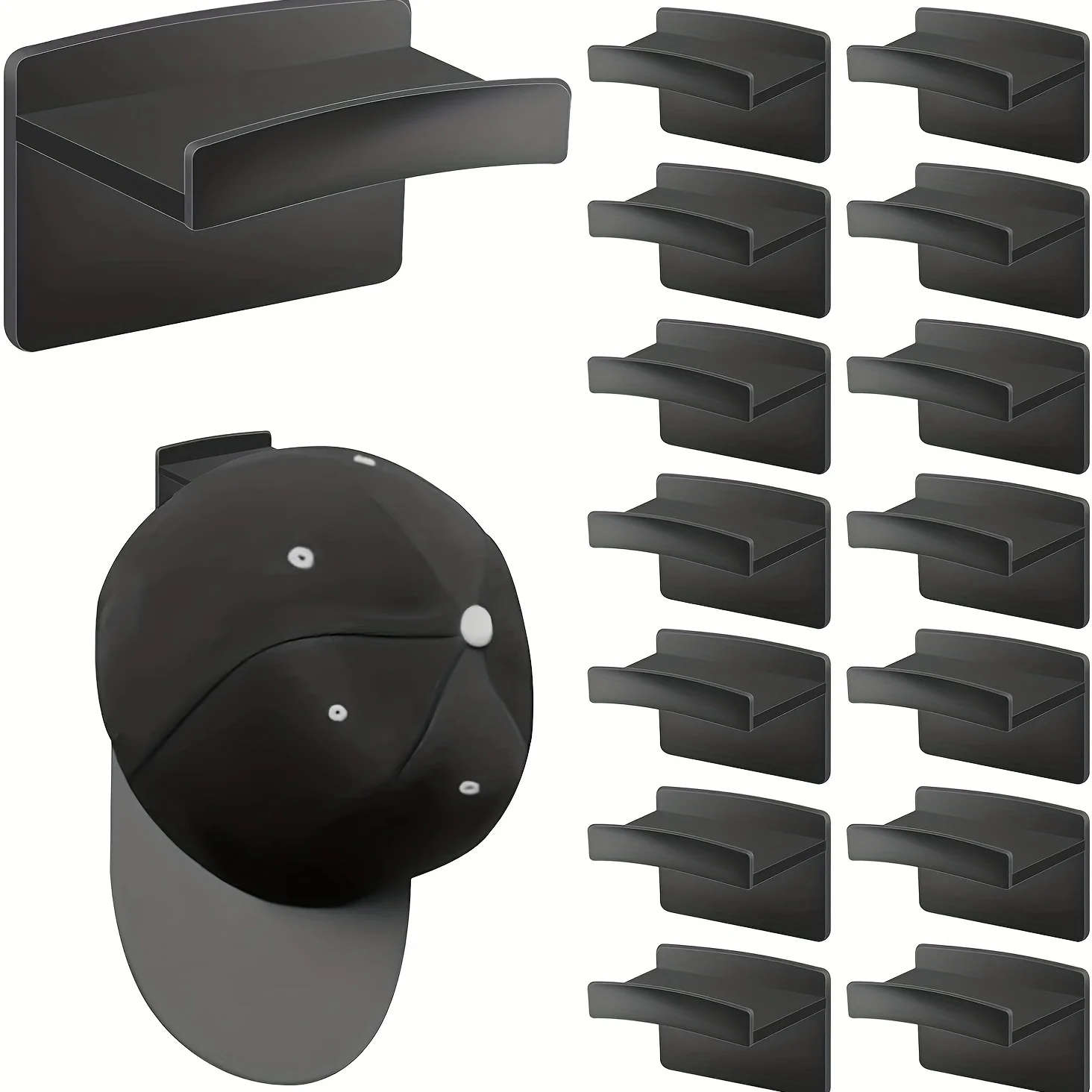 3pcs Adhesive Baseball Cap Hooks - Easy Install , Traceless Plastic Hat Rack for Home and Office, Utility Hooks