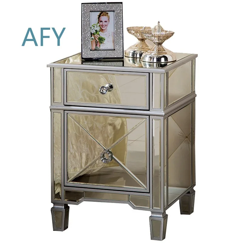 European Style Mirror Bedside Table Lamp for Home Bedroom Small Apartment Luxury Designer Side Cabinet Large Capacity Model