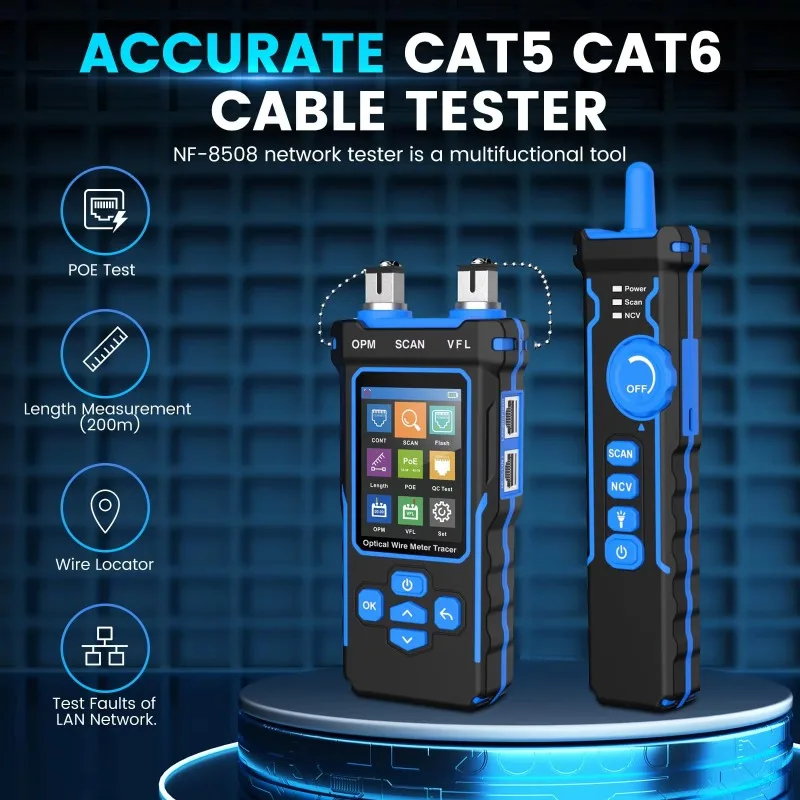NOYAFA NF-8508 Network Cable Tester LCD Digital Rechargeable Network Line Finder Wire Tracker PoE Checker Optical Wire Meter