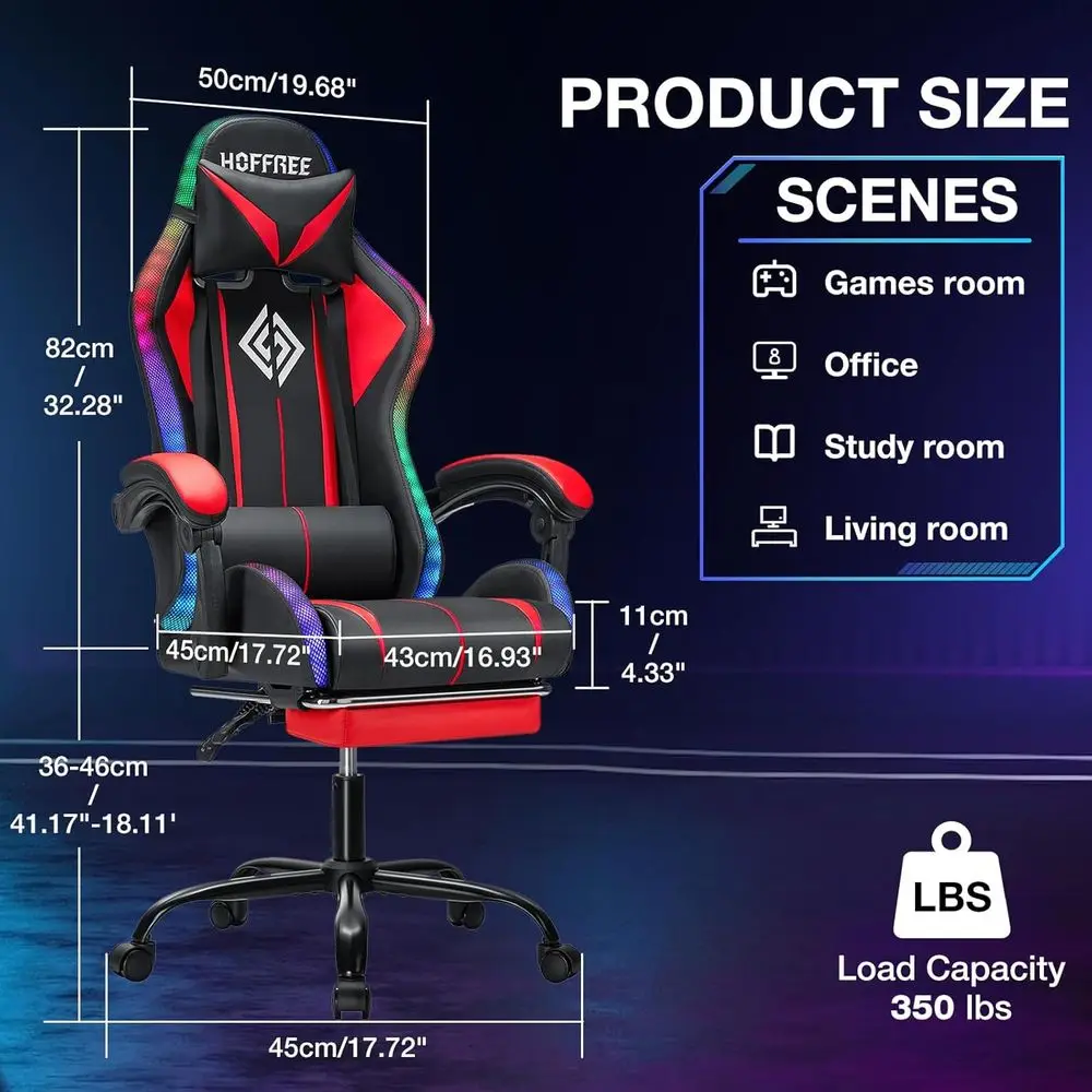 RGB Gaming Chair with Bluetooth Speakers and LED Lights Ergonomic Massage Computer Game Chair with ootrest High Back Music Video view 2