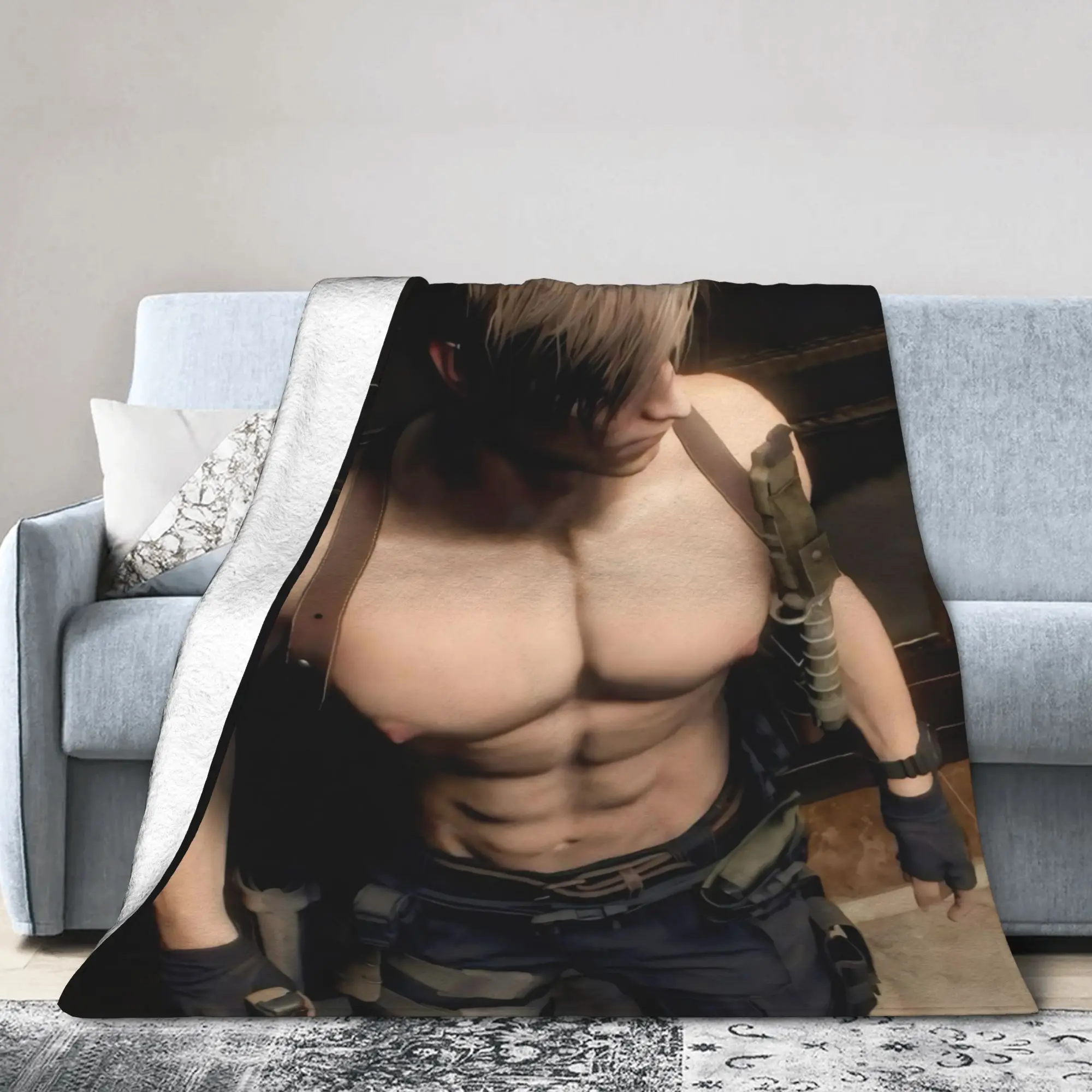 Cartoon Leon Kennedy Blanket Fleece All Season Residents Evils  Multifunction Soft Throw Blankets for Sofa Car Bedspreads