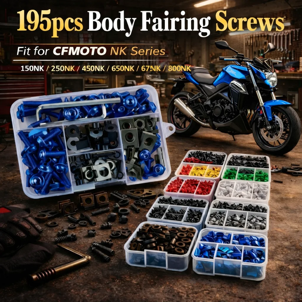Image of 195-teiliges Motorrad-Verkleidungsschrauben-Set mit Muttern für CFMOTO 675NK 675SR 675SR-R 675 SR SR-R NK aus Aluminium CNC-Befestigungsclips