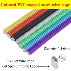 5 Meter 2/3/4/5/6mm Colored PVC Coated Steel Wire Rope Black Cable Green/Red/Black/Yellow/Blue/Transparent Hanging Accessories