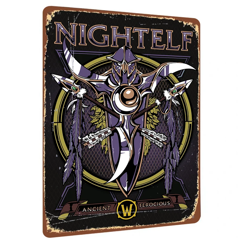 Металлическая жестяная вывеска World of Warcraft Night Elf, игровая периферия, декоративная живопись