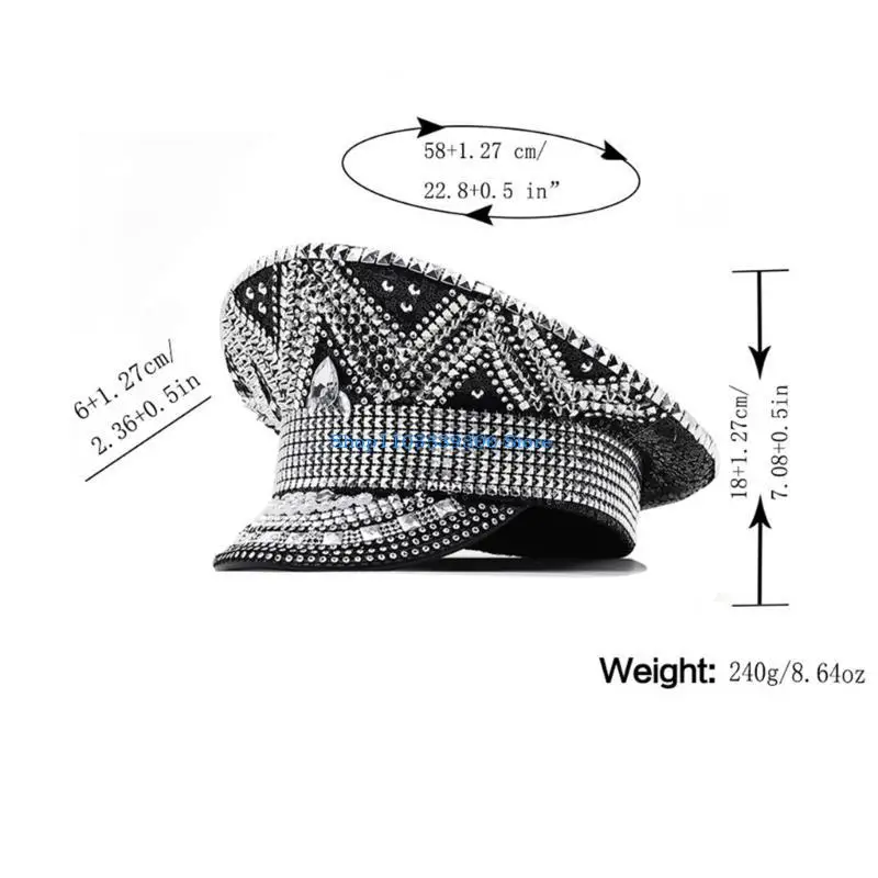 400A حجر الراين العروس قبعة قبعة عسكرية قبعة الزفاف هالوين حفلة الكابتن قبعة السفر التقاط صور الزفاف قبعة ضابط قبعة