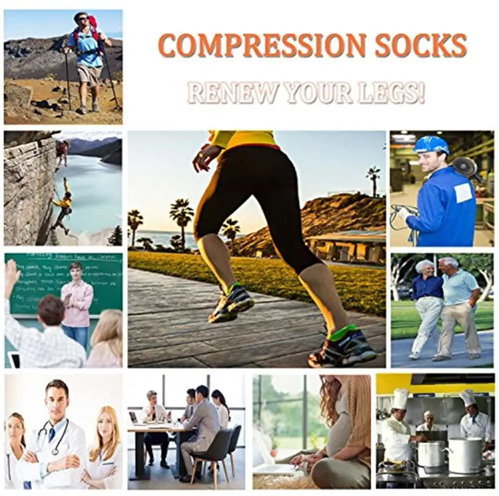 Compression Socks Solid Color Men Knee High Varicose Vein Travel Nurse Leg Support Circulation Running Sports Socks Stocking