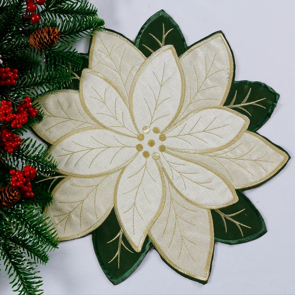 OWENIE Table Place Mats Wholesale White Poinsettia Christmas Placemat Gold Customized Placemats For Dining Table Luxury