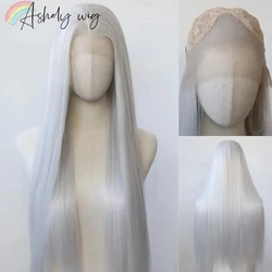 Silver Synthetic Lace Front Wig 13 x 4 White Long Straight Lace Front Wig Pre Plucked Heat Resistant Hair for Daily Use Cosplay