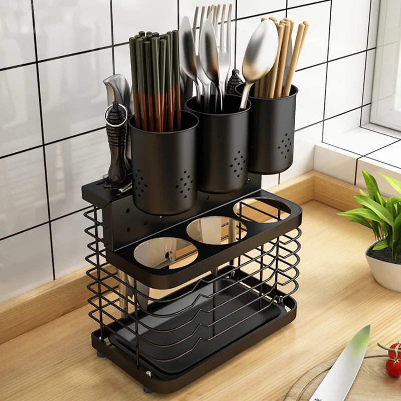 

304 Stainless Steel No Drilling Wall Mount Kitchen Storage Rack Knives Holder Cutlery Box Utensils Organizer Tableware Container