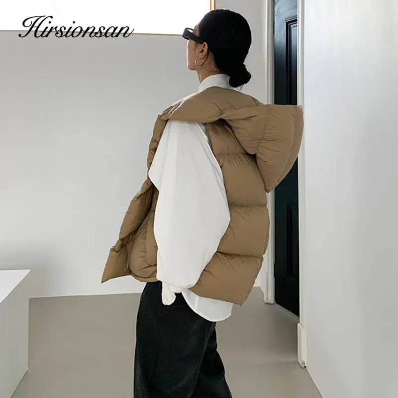 Hirsionsan Winter Gentle Solid Thick Warm Down Vest Women Loose Casual Minimalist All-match Coats Female Vintage Streetwear Tops