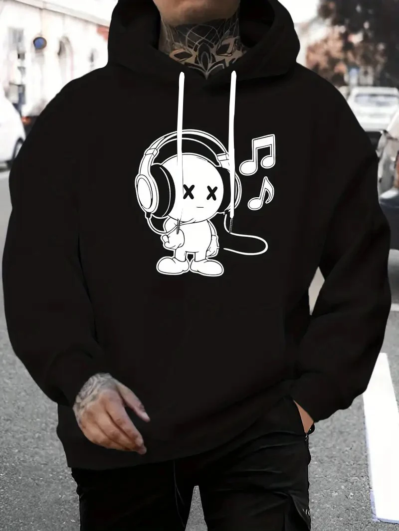 Fashionable autumn personalized men's cartoon print micro elastic comfortable hooded sweatshirt outdoor casual top