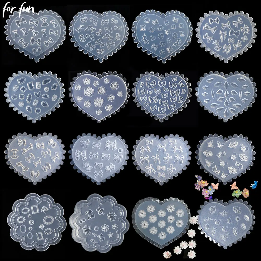 Para diversión alas Bowknot Rosa flores letra molde de silicona para belleza arte de uñas DIY pequeñas cuentas moldes de arcilla polimérica herramienta hecha a mano