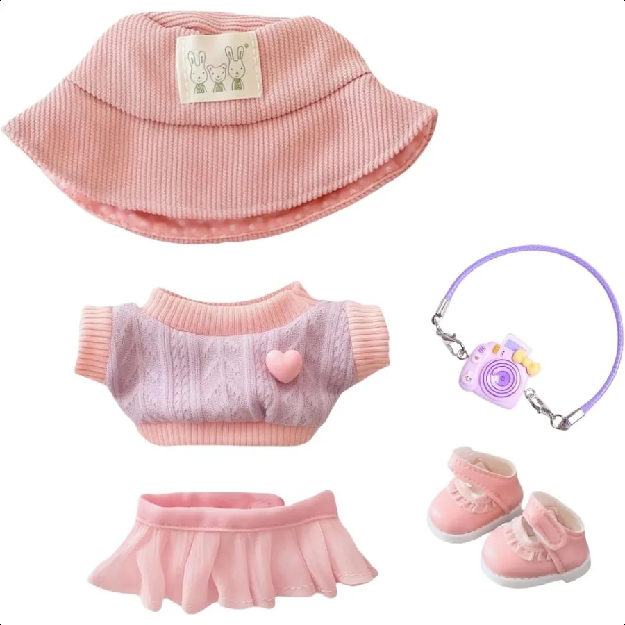 

Одежда для кукол, аксессуары, стильный розовый комплект одежды Kawaii, 5 предметов, подходит для куклы 15 см, 17 см, без куклы в комплекте, кукольная шляпа, ткань