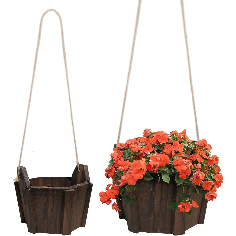 

Hanging Planters for Outdoor Plants Indoor Use Gift for Moms Plant Lovers Housewarming Thickened Wood Hanging Baskets for Plant