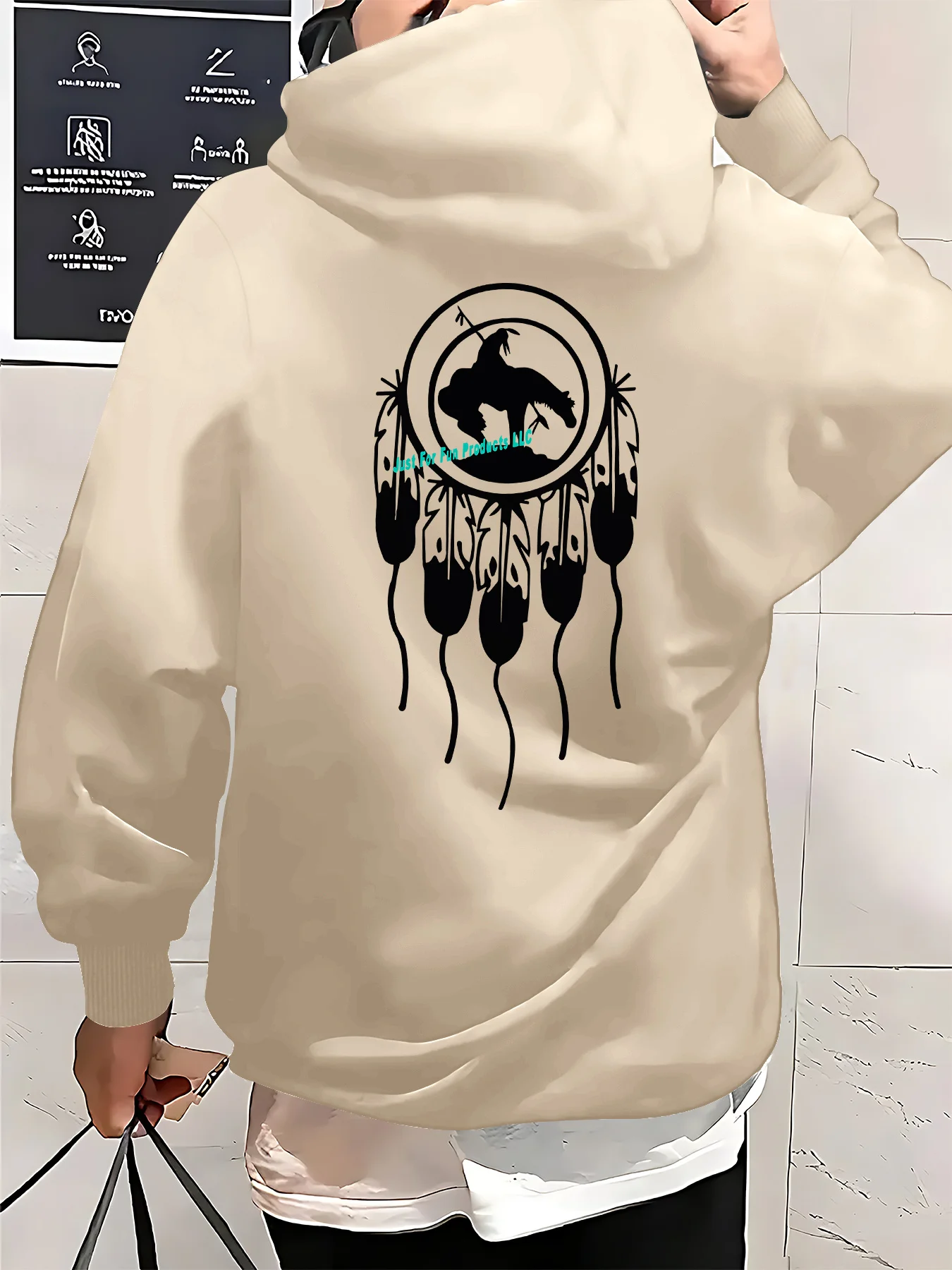 Popular Fashion Trend Wolf Totems Print Men Hooded Sweatshirt Autumn Winter Daily Outdoor Sports Loose Leisure Warm Street Style