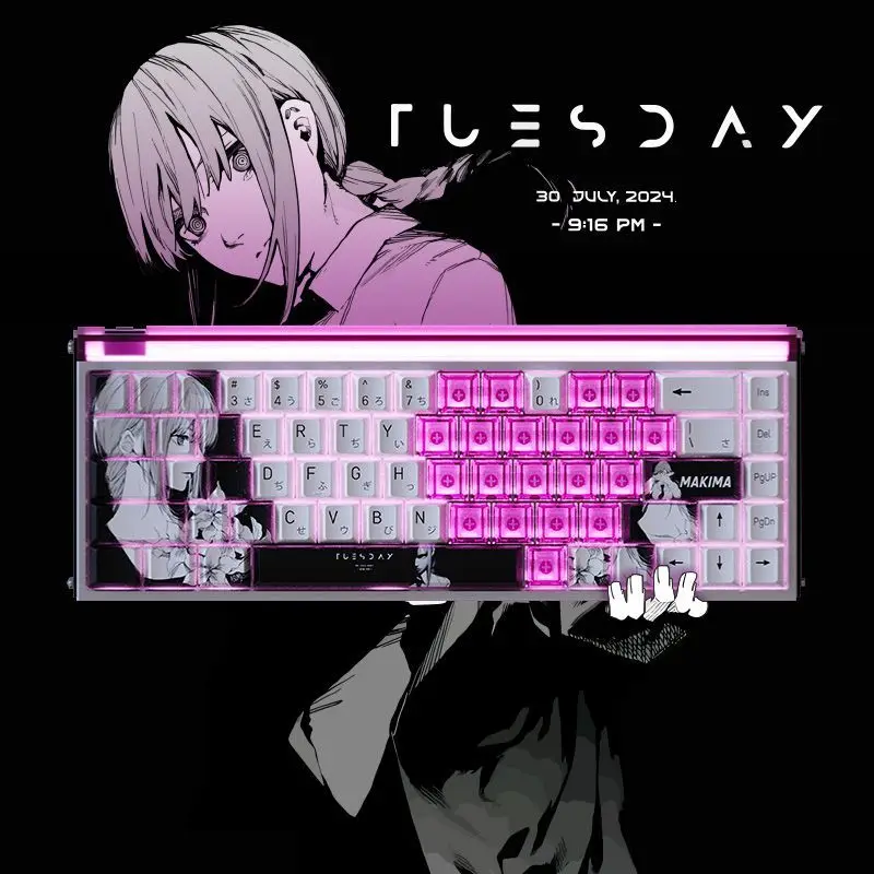 

Колпачки для клавиш Makima в стиле аниме, мужские клавиши с бензопилой, колпачки для ключей из ПБТ, колпачки для клавиш Chreey, японские колпачки для клавиш, колпачки для механической клавиатуры Dye-sub для 64/68/71/108