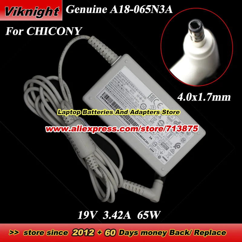 Genuine A18-065N3A AC Adapter 19V 3.42A 65W for CHICONY AG19034C291 A065R093L A065R202P A12-065N2A Power Adapter 4.0x1.7mm