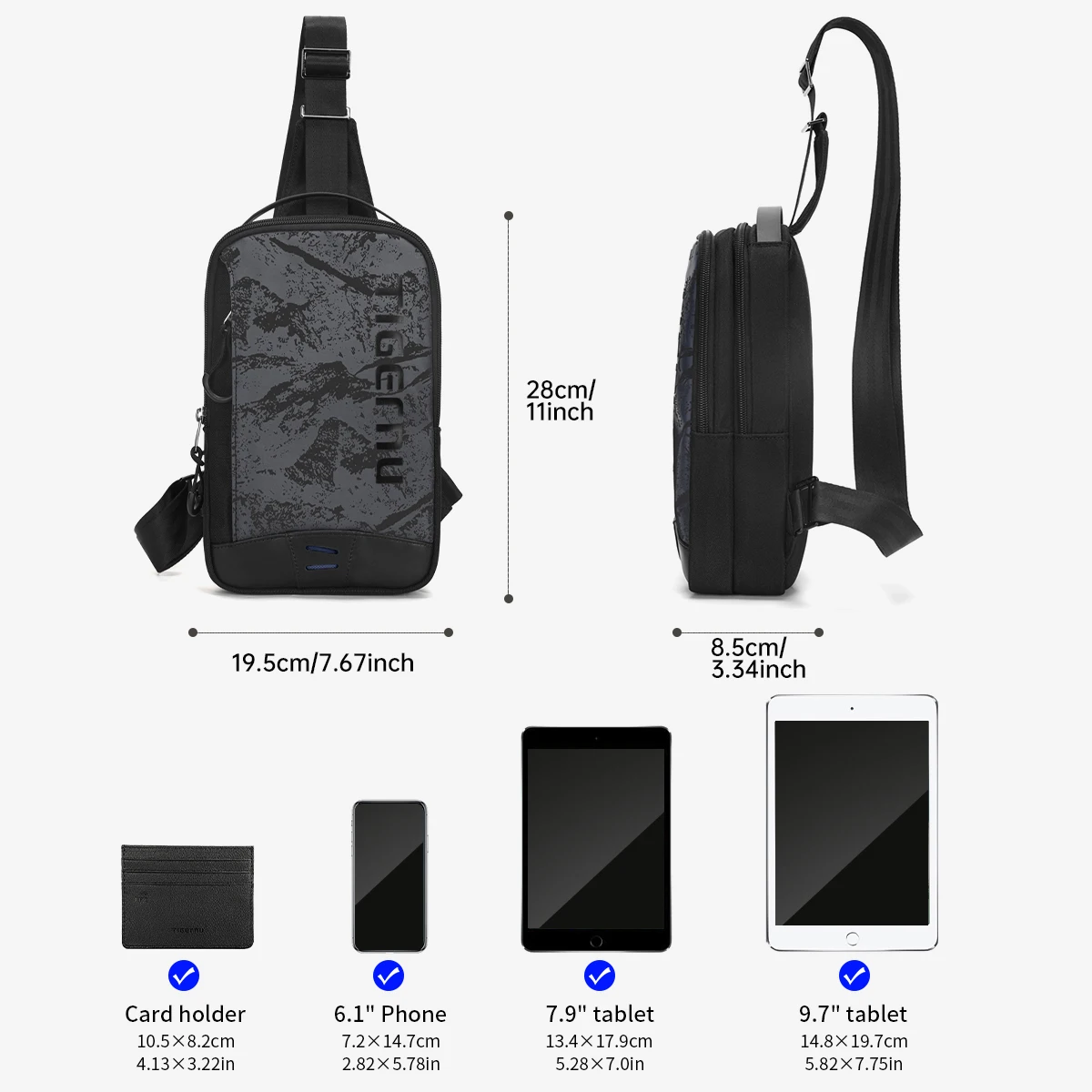 Tigernu Borse da petto per uomo Borsa a tracolla da uomo stile cool Borsa per iPad da 9,7 pollici Borsa a tracolla da uomo casual Mini borse leggere Messenger