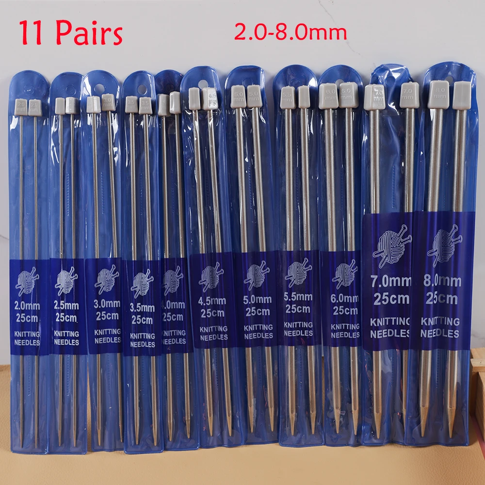 11 Pairs 25/35cm Stainless Steel Straight Knitting Needles Crochet Hook DIY Sweater Weave Accessories Crochet for Knitting Tool