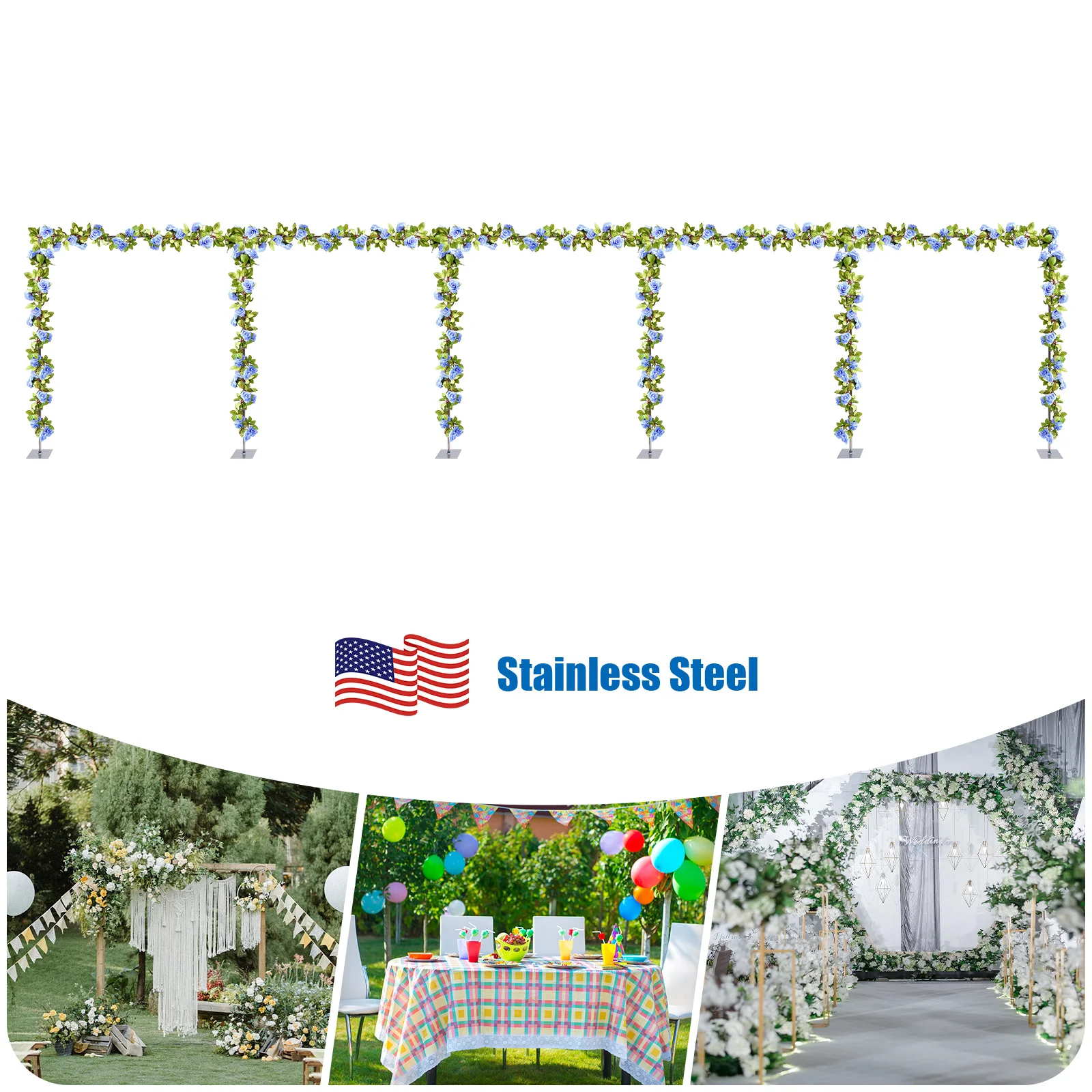 9.84*49.21 ft Stainless Steel Wedding Decorative Backdrop Stand Flower Plant Balloons Greenery Adjustable Range Decorative Rack