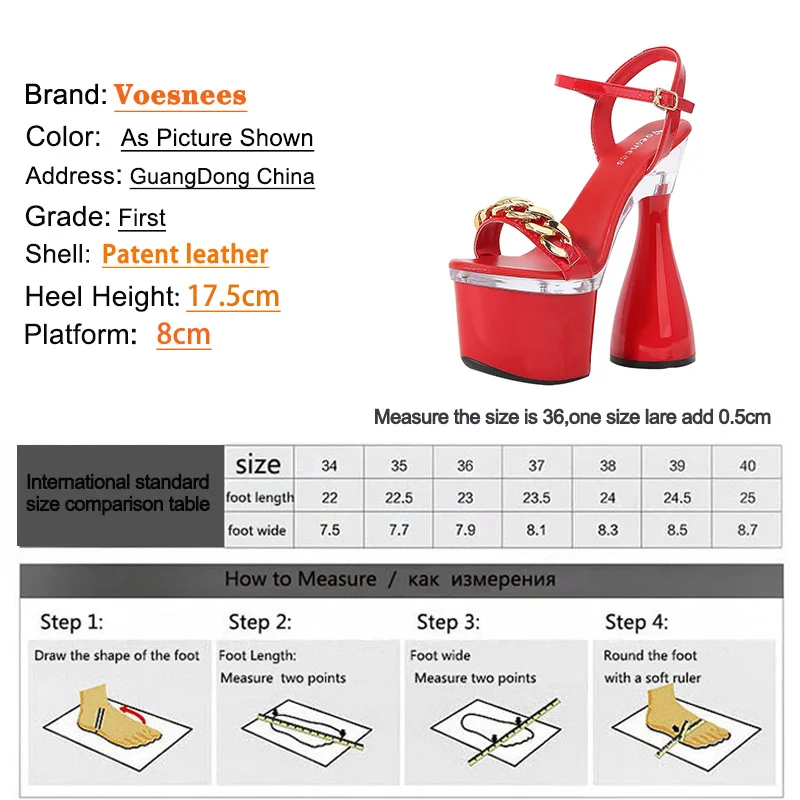 Voesnees Summer Fashion Casual Waterproof Platform Sandals Chunky Heel Shoes Women Golden Chain Embellished High Heels Footwear