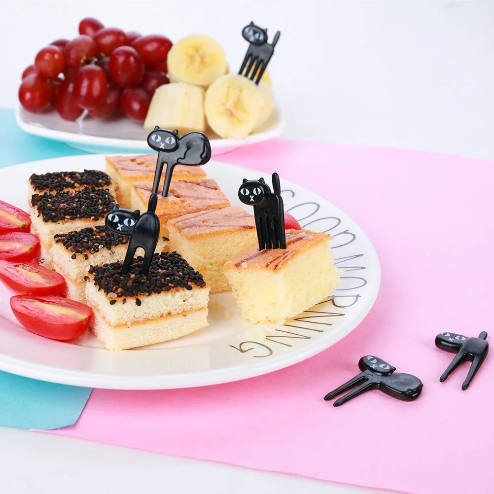 

6Pcs Fruit Fork Animal Fruit Forks Black Cat Design Bento Decoration Kids Snack Dessert Picks Cat Food Picks