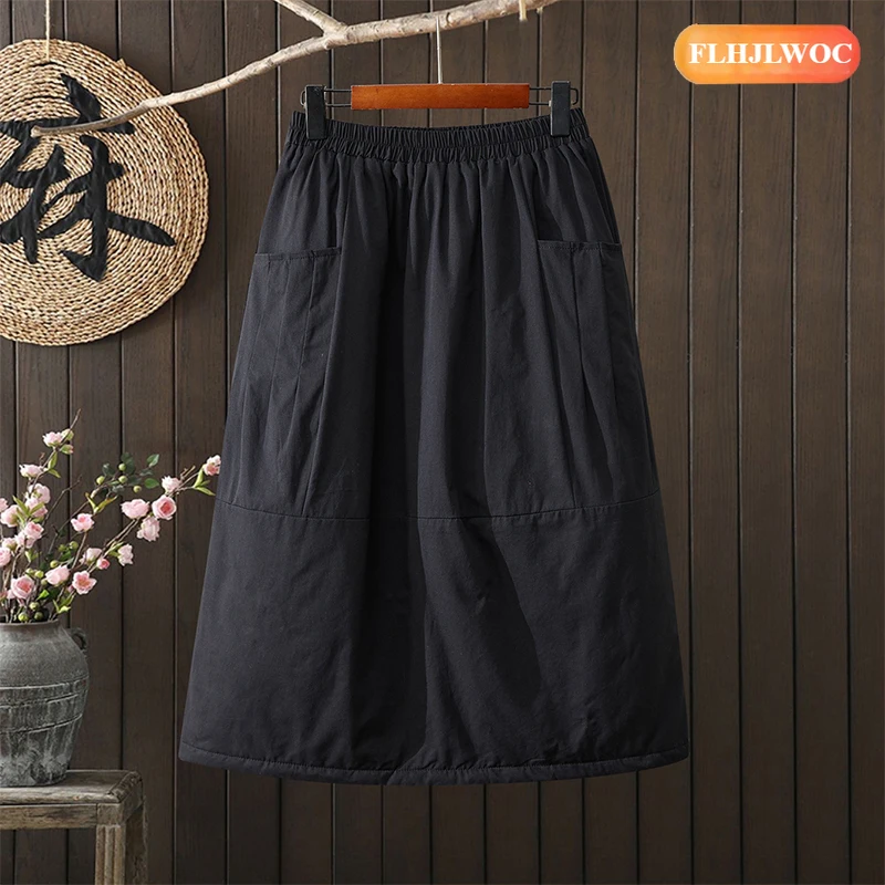 2 ألوان التنانير الشتوية الدافئة المبيعات الساخنة 2026 FLHJLWOC العلامة التجارية السنة الجديدة امرأة اليابان الفتيات الرجعية خمر جيب أسود طويل تنورة سميكة #5