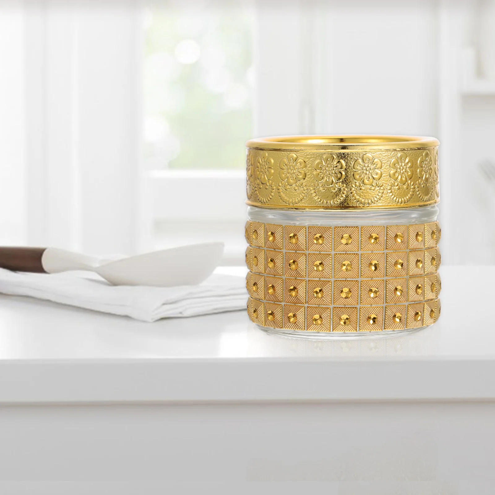 

4Pcs Multi-Purpose Glass Storage Bottles 10G Golden Small Jars with Tight Seal for Dry Food Tea Nuts Spices Healthy Safe Home