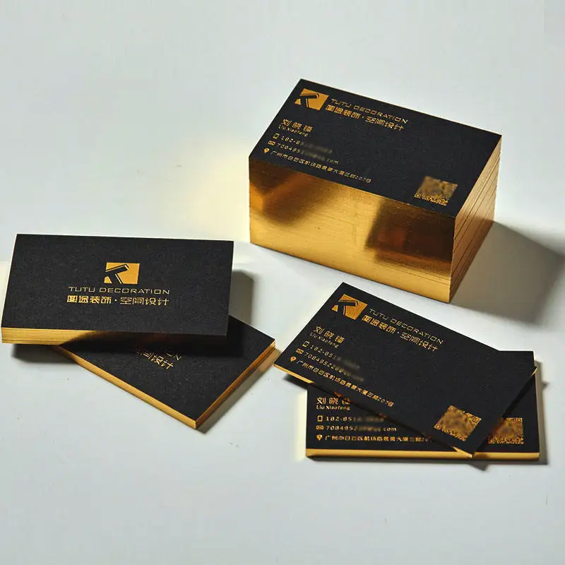 

custom logo design 100pcs a lot Luxury Black Business Card Printing Logo With Gold Foil Edge