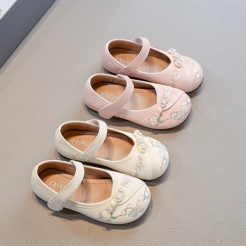 

Spring Autumn Kids Embroidered Shoes for Girls Anti-slippery Sole Toddler Princess Flats with Flowers School Dance Casual Wear