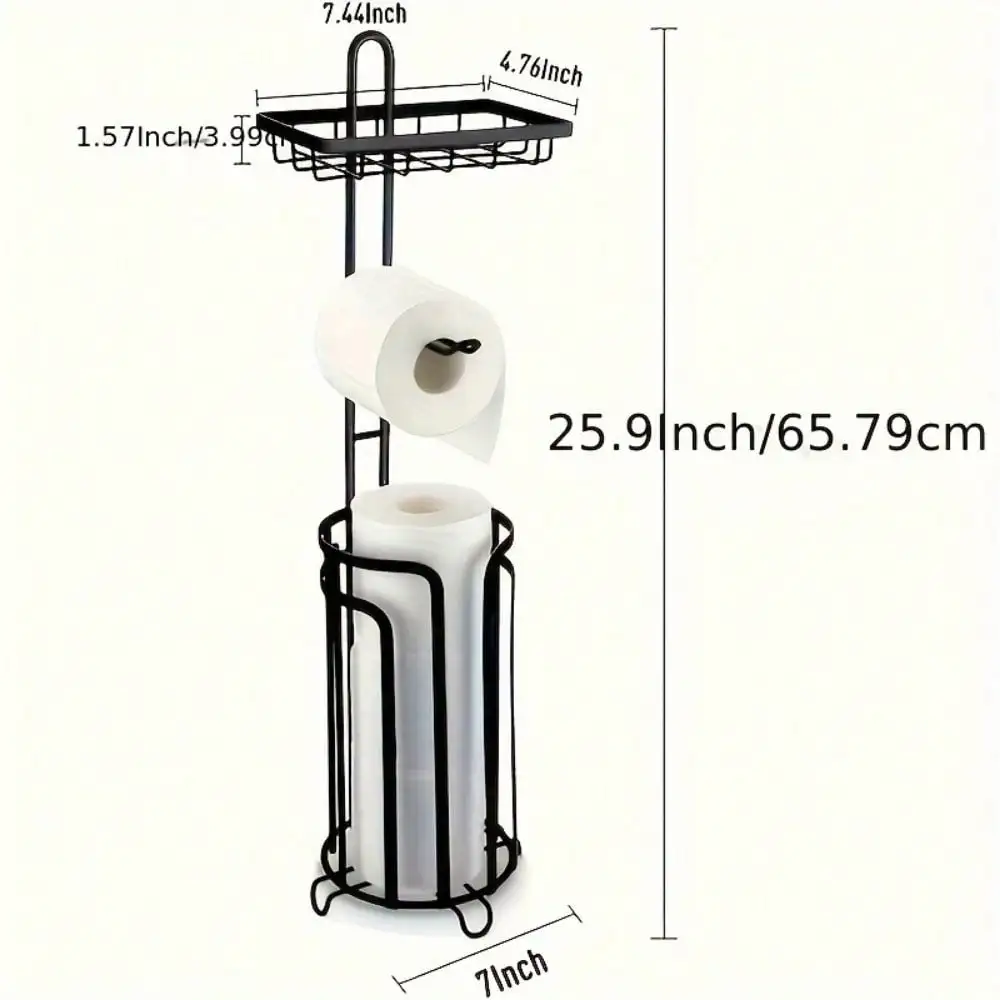 Bronze Toilet Paper Holder Stand with Shelf, Free Standing Tissue Roll Dispenser for Bathroom, Space-Saving Storage Rack for 3-4 Rolls, Easy Assembly