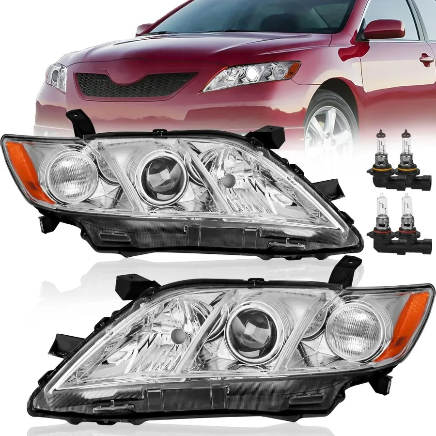 

Projector Headlights Assembly Replacement Compatible for 2007 2008 2009 Toyota Camry Halogen (Exclude Hybrid) with Clear Lens Ch