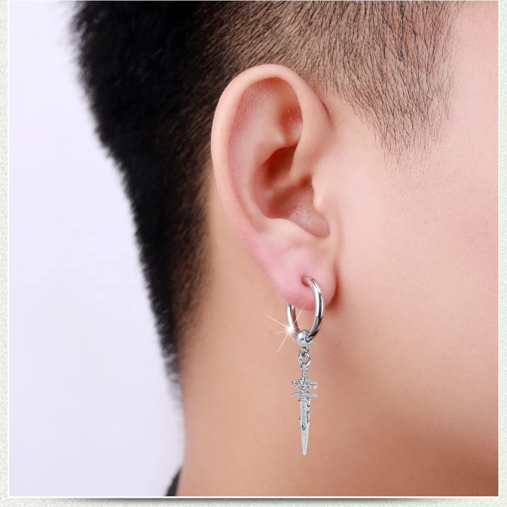 1 Pair Men Vintage Punk Arrow Personaltiy Cross Sword Stud Earring Round Earrings for Men
