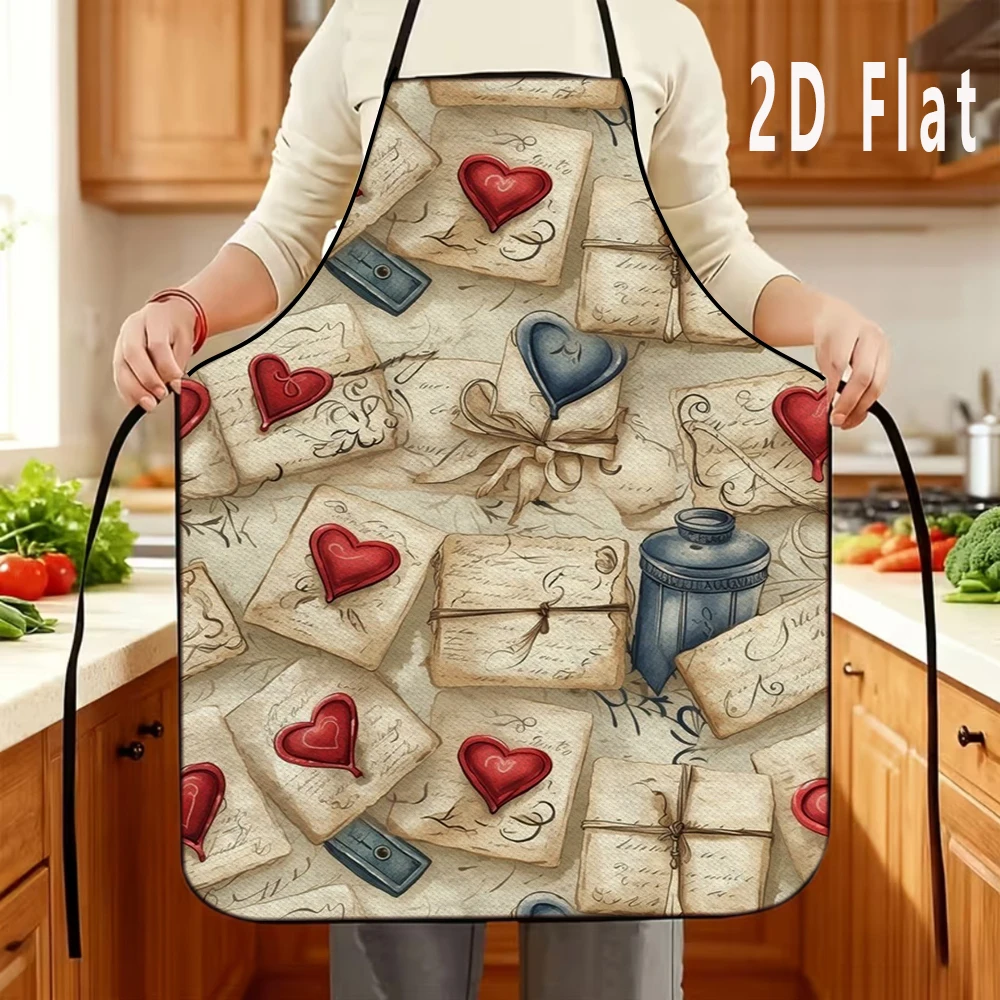 

1pc 2D Flat Retro Love Letter Print Apron, 60x80cm, Kitchen/Restaurant Apron, BBQ Apron, Durable and Easy to Clean