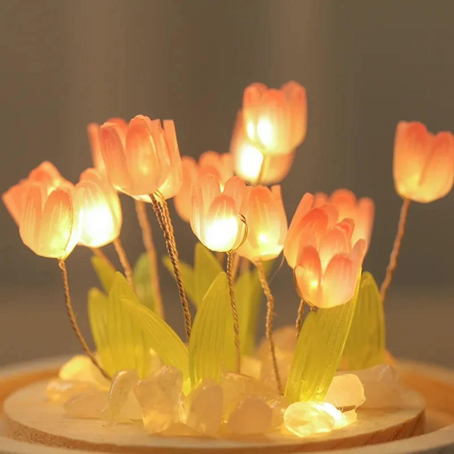 New Artificial Tulip Flower Night Light Ornaments Handmade DIY Bedside Lamp LED Night Lamp Bedroom Decor Birthday Gifts Table La