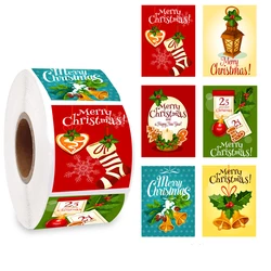 50-500Pcs Merry Christmas Stickers 3*4cm Square Christmas Tree Holiday Adhesive Labels For Cards Present Envelopes Seal Box Bag
