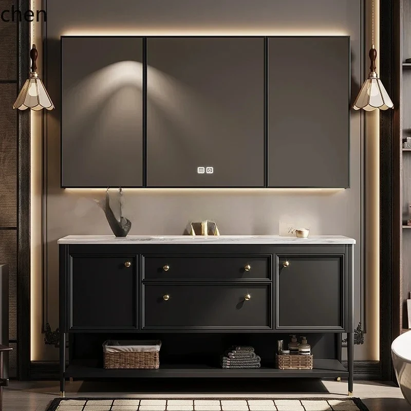 TP-28  oak French retro bathroom cabinet combined bathroom wash basin cabinet smart mirror cabinet floor-to-ceiling double basin