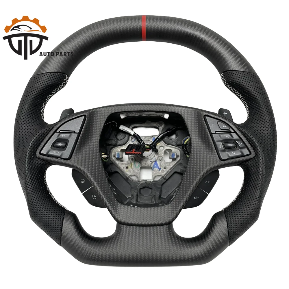 Car Suppliers Glassy Carbon Fiber Steering Wheel With Perforated Leather For Chevrolet Corvette C7