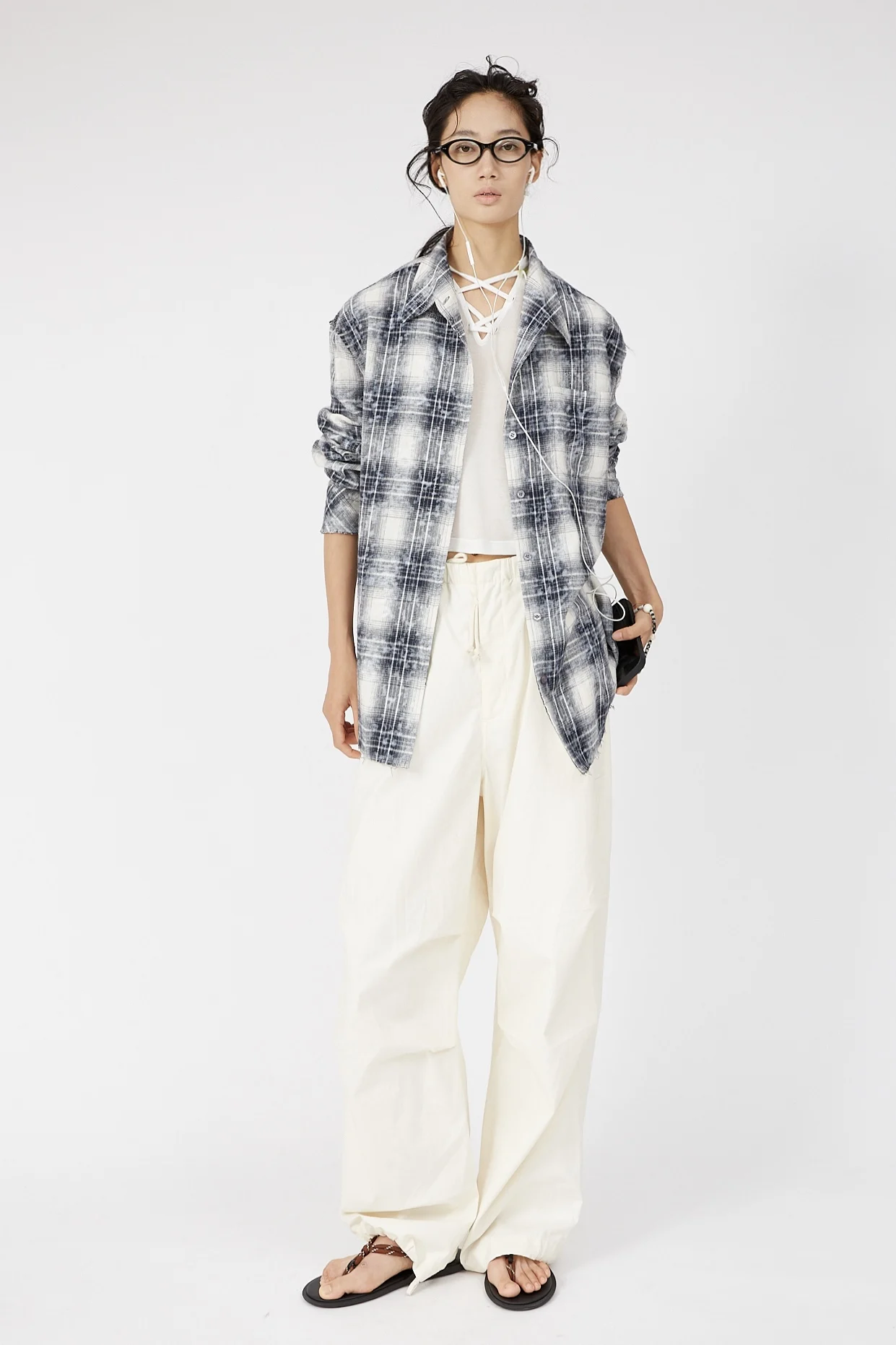 

MDNOTE Minho 2024 Autumn Winter Plaid Vintage irt Women's Premium Faion Cheered irt Other Material 00%