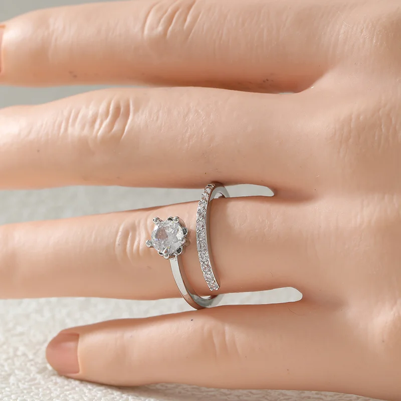 Ladies' Gorgeous Luxury Open Ring Inlay Synthetic Zircon Single Sparkling Ring Banquet Wedding Engagement Anniversary Jewelry