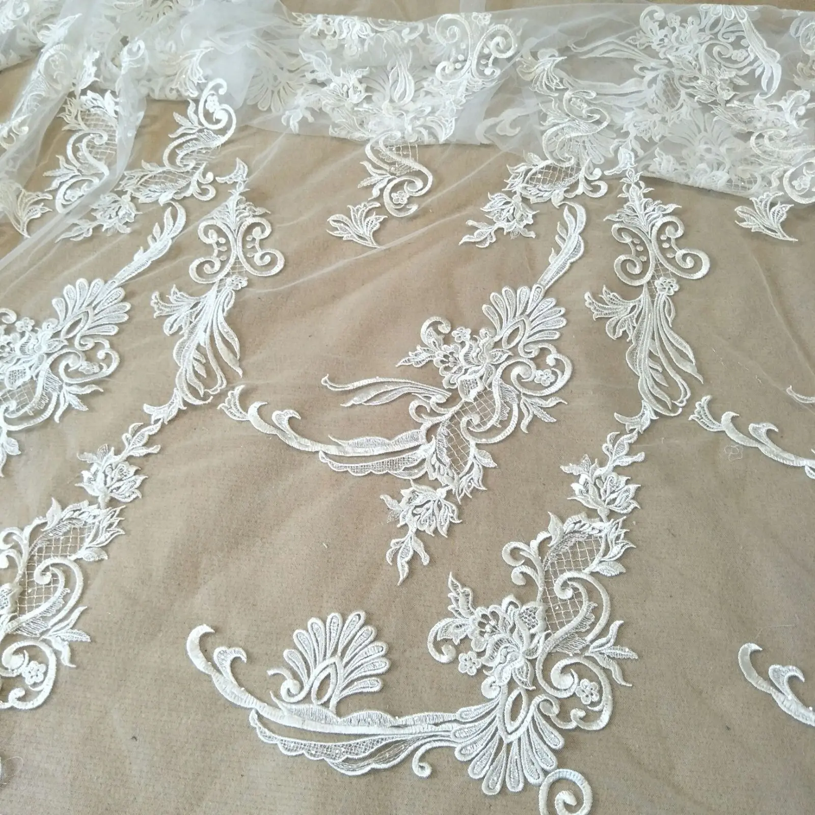 ivory bridal flower lace fabric 130cm width dress lace sell by yard