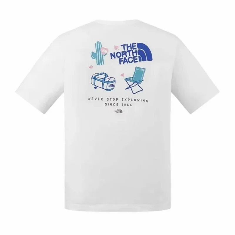 The North Face Travel & Outdoor Series Unisex Crew Neck Quick-Dry Short Sleeve T-Shirt, Back Print, Breathable, Snow Peak White